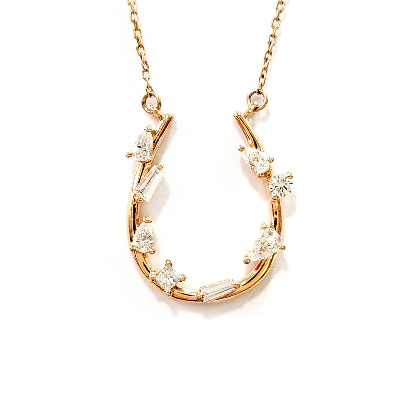 18K玫瑰金天然花式切割鑽石頸鏈