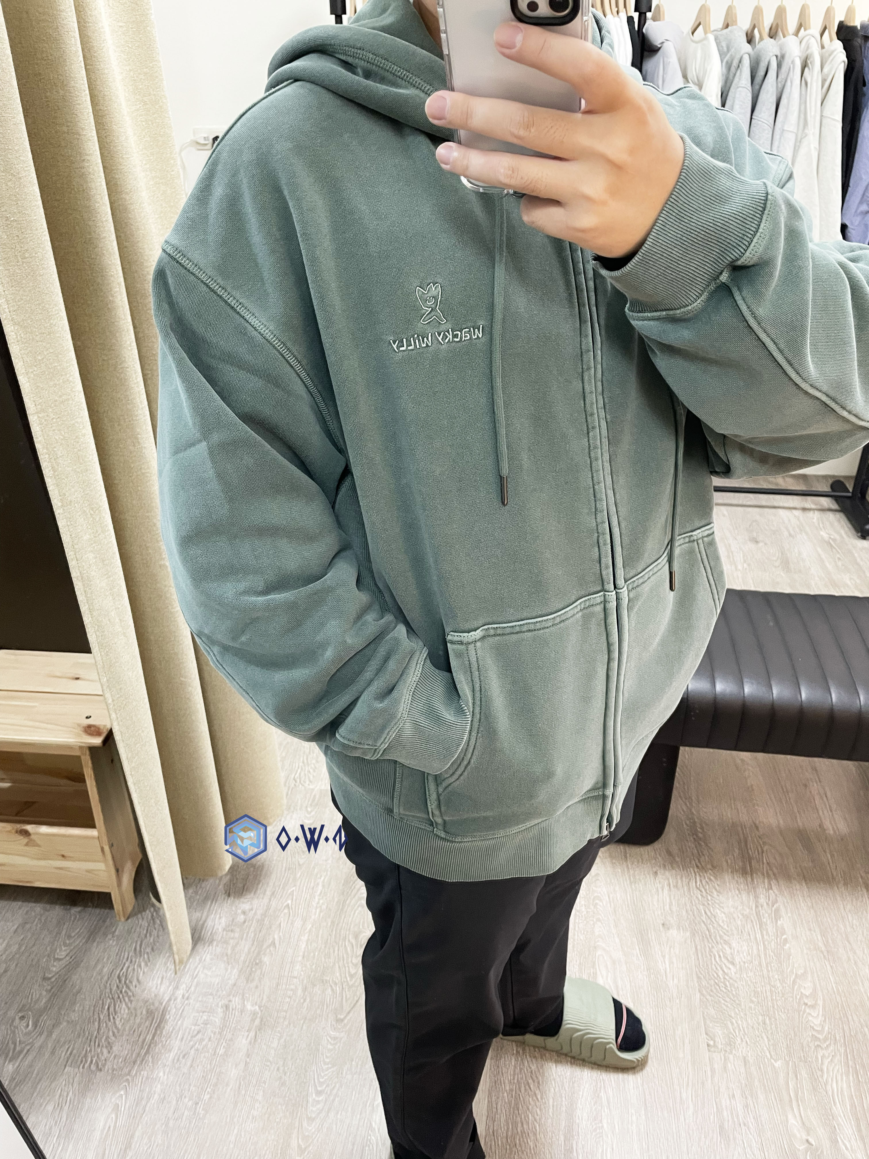 【OWN】Wacky Willy 連帽外套 水洗 刷白 刺繡 經典 熱門款 不分男女 水洗綠