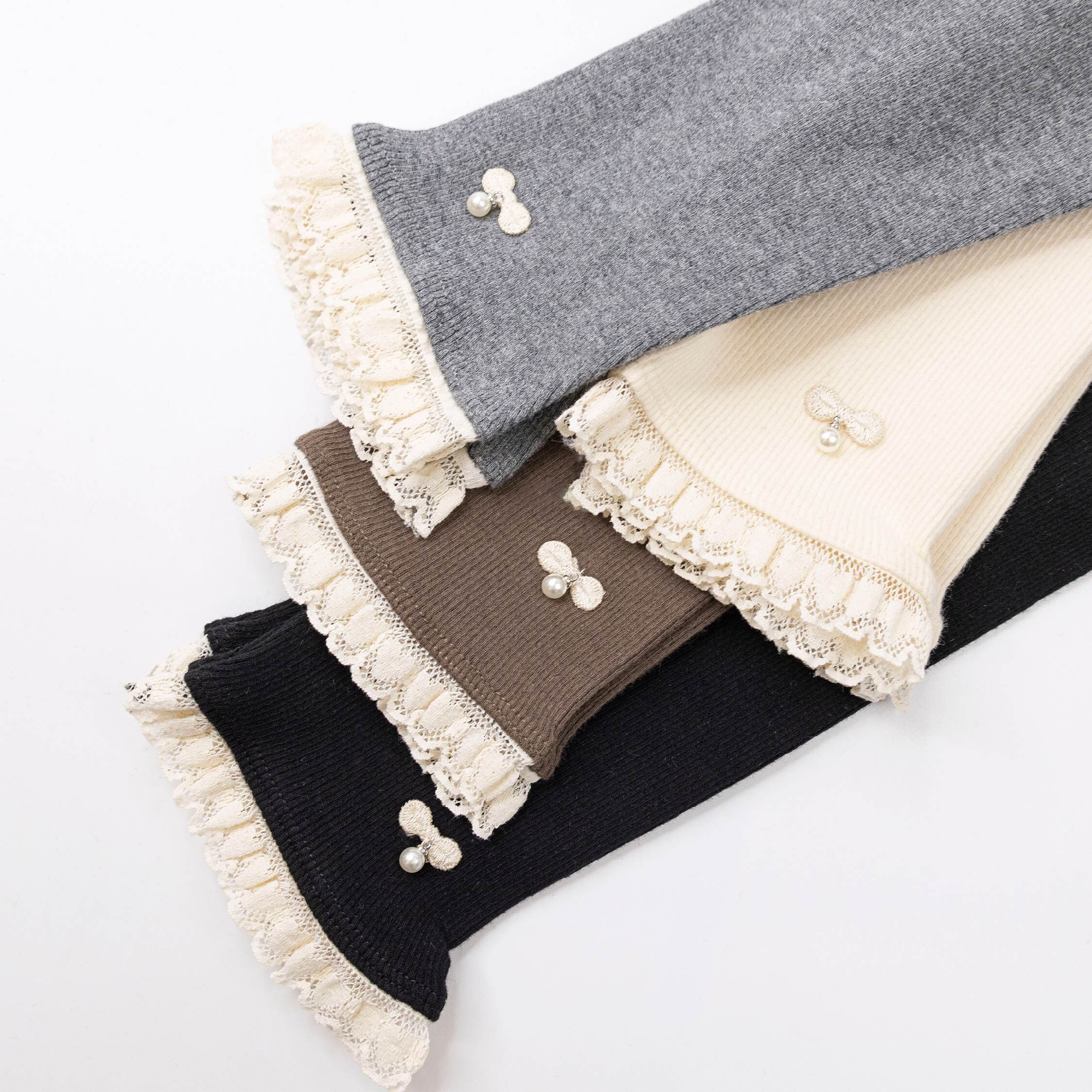 【H55542】珍珠蝴蝶結坑條紋內搭褲＊四色