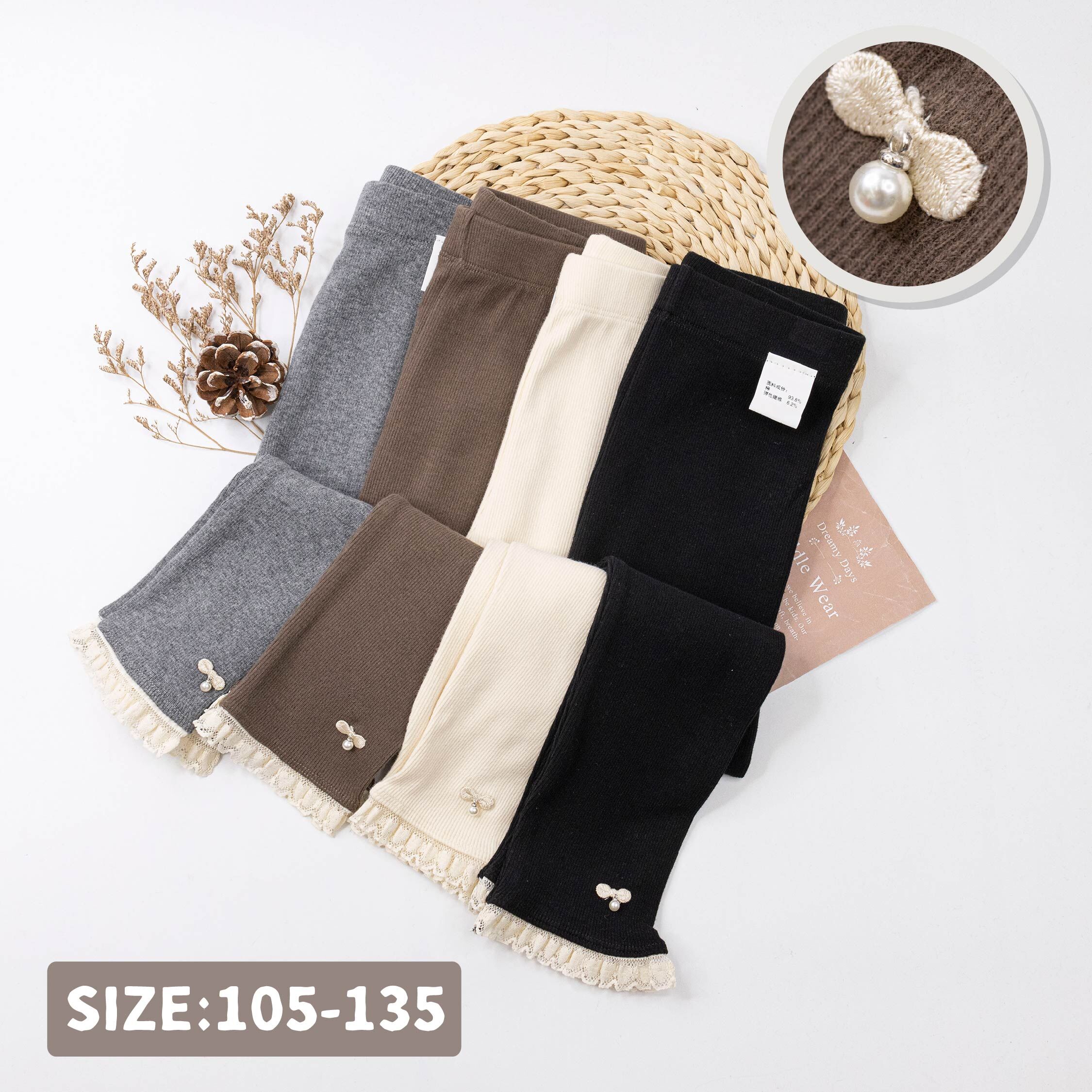 【H55542】珍珠蝴蝶結坑條紋內搭褲＊四色