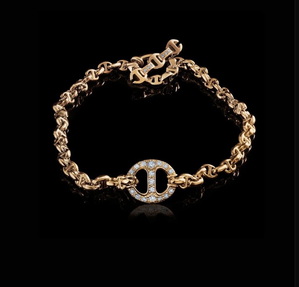 HSB HB223D MICRO CHAIN W/10MM DIAMOND STATION 18K YELLOW GOLD BRACELET