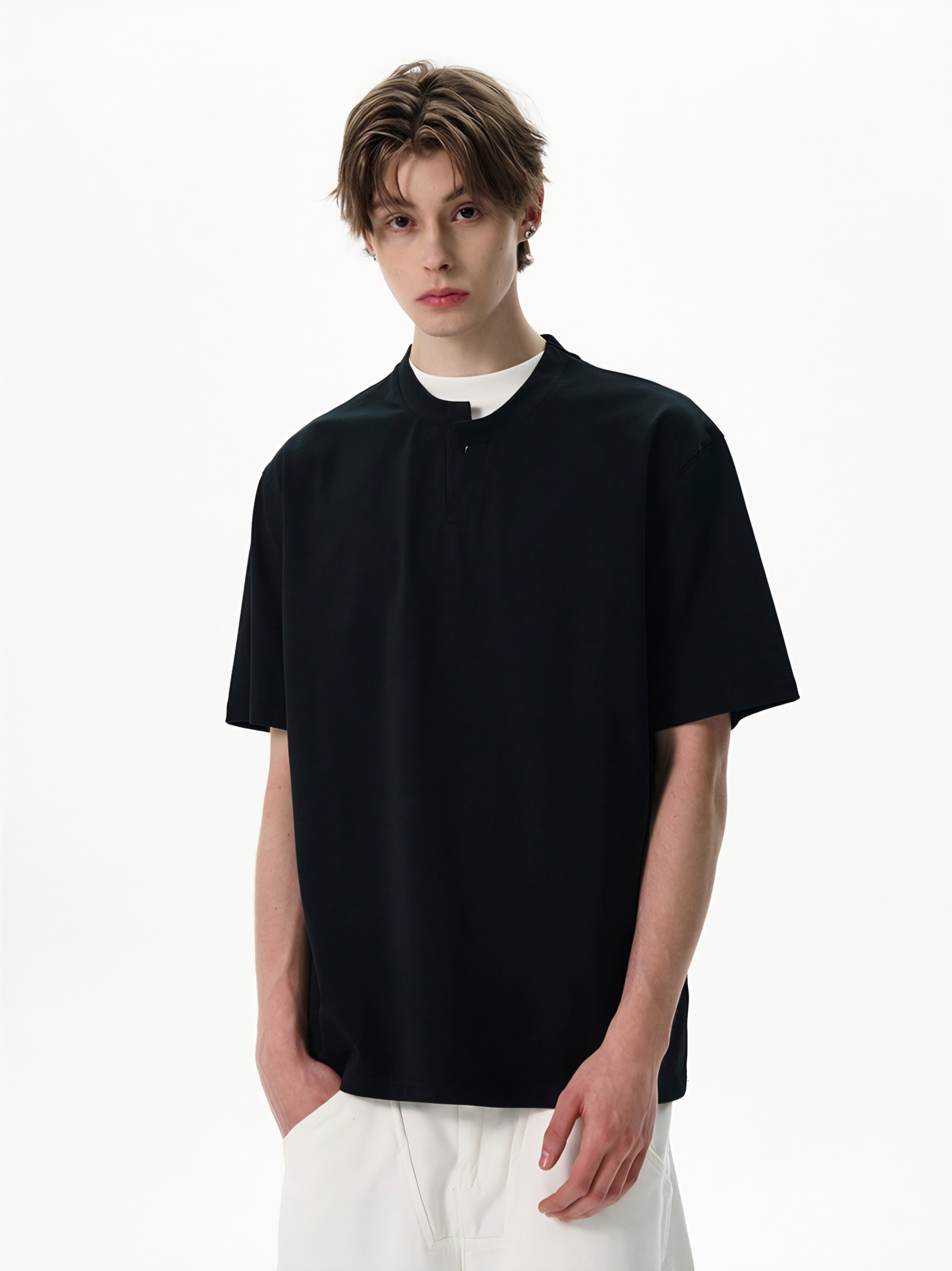 009. Two Pieces Fake Henley T-shirt