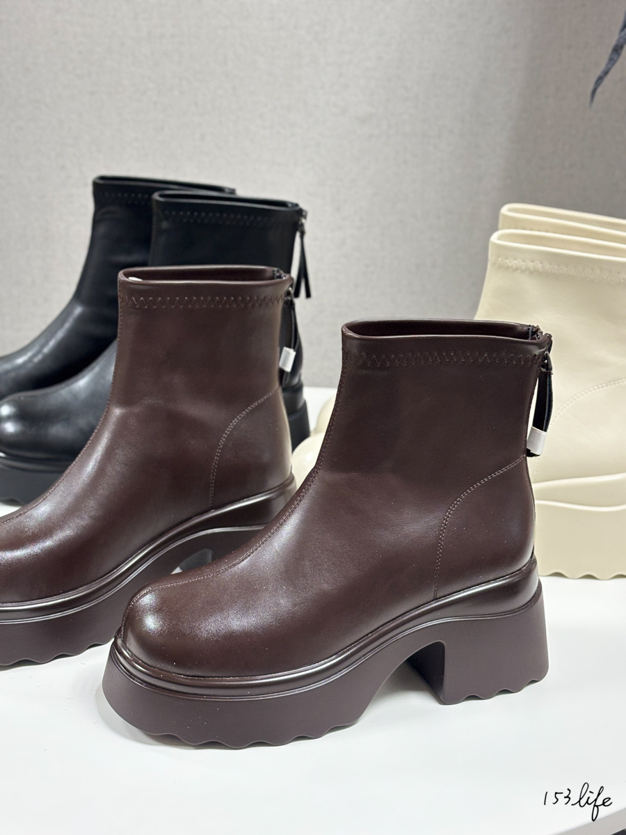 7cm氣質圓鼻頭厚底短靴(黑.棕.米)(22.5-24.5)