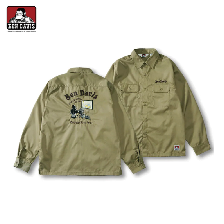 【 BEN DAVIS | 放映電影猿人長袖工作襯衫 - 卡其 】