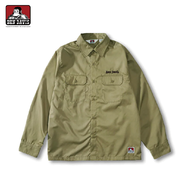 【 BEN DAVIS | 放映電影猿人長袖工作襯衫 - 卡其 】