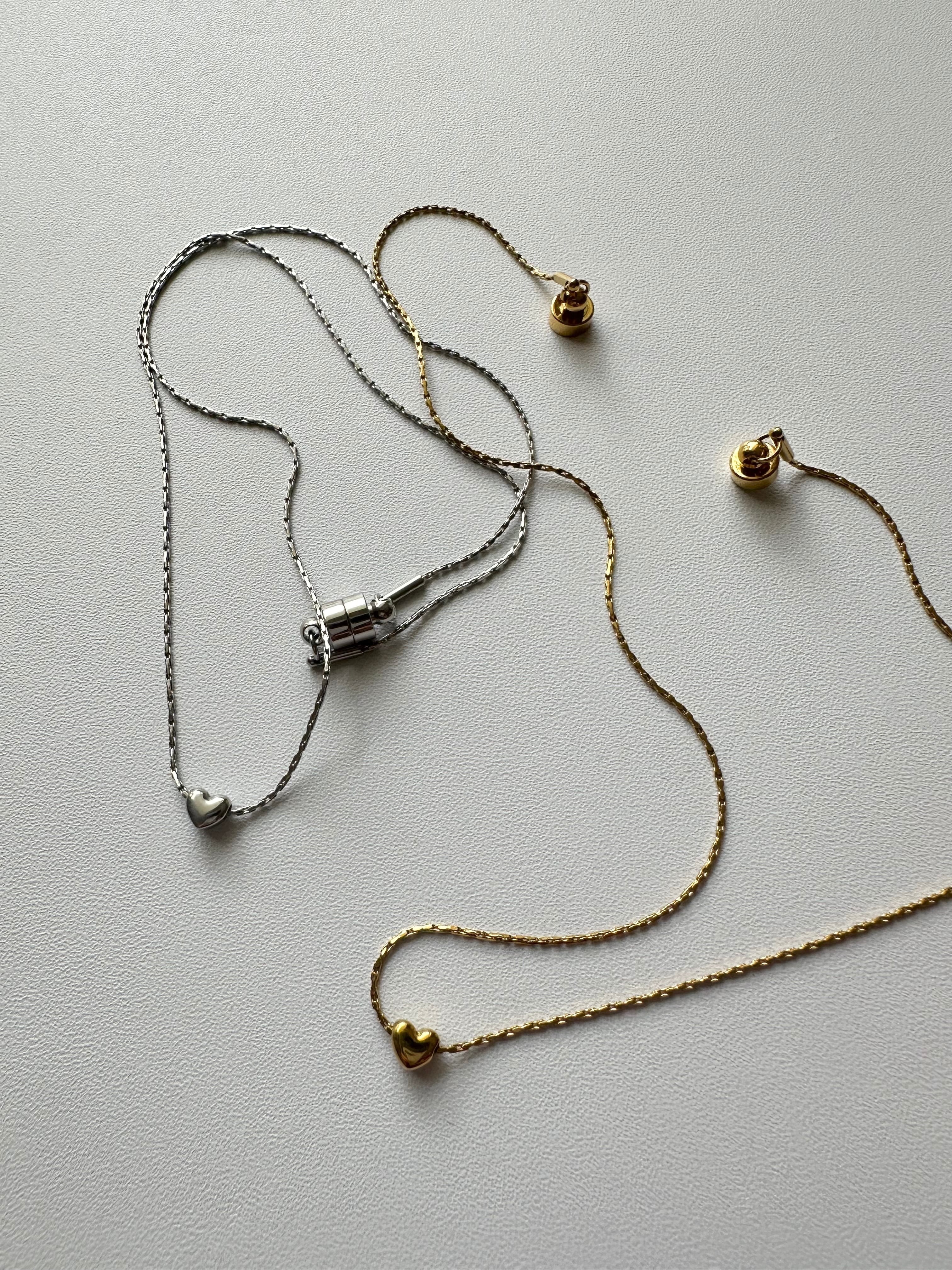 SS magnet heart bead necklace