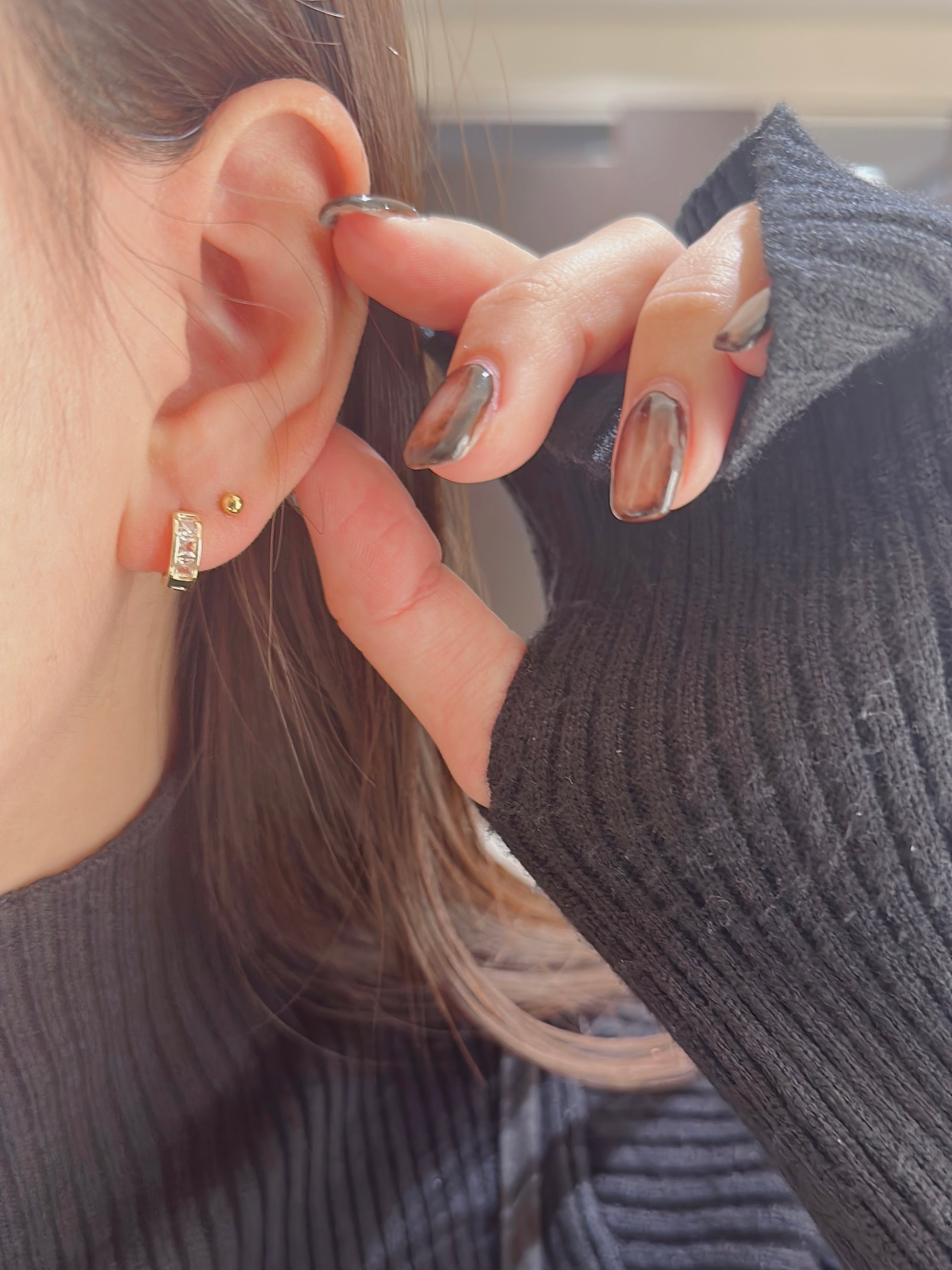 S925 stone wave hoop pierce