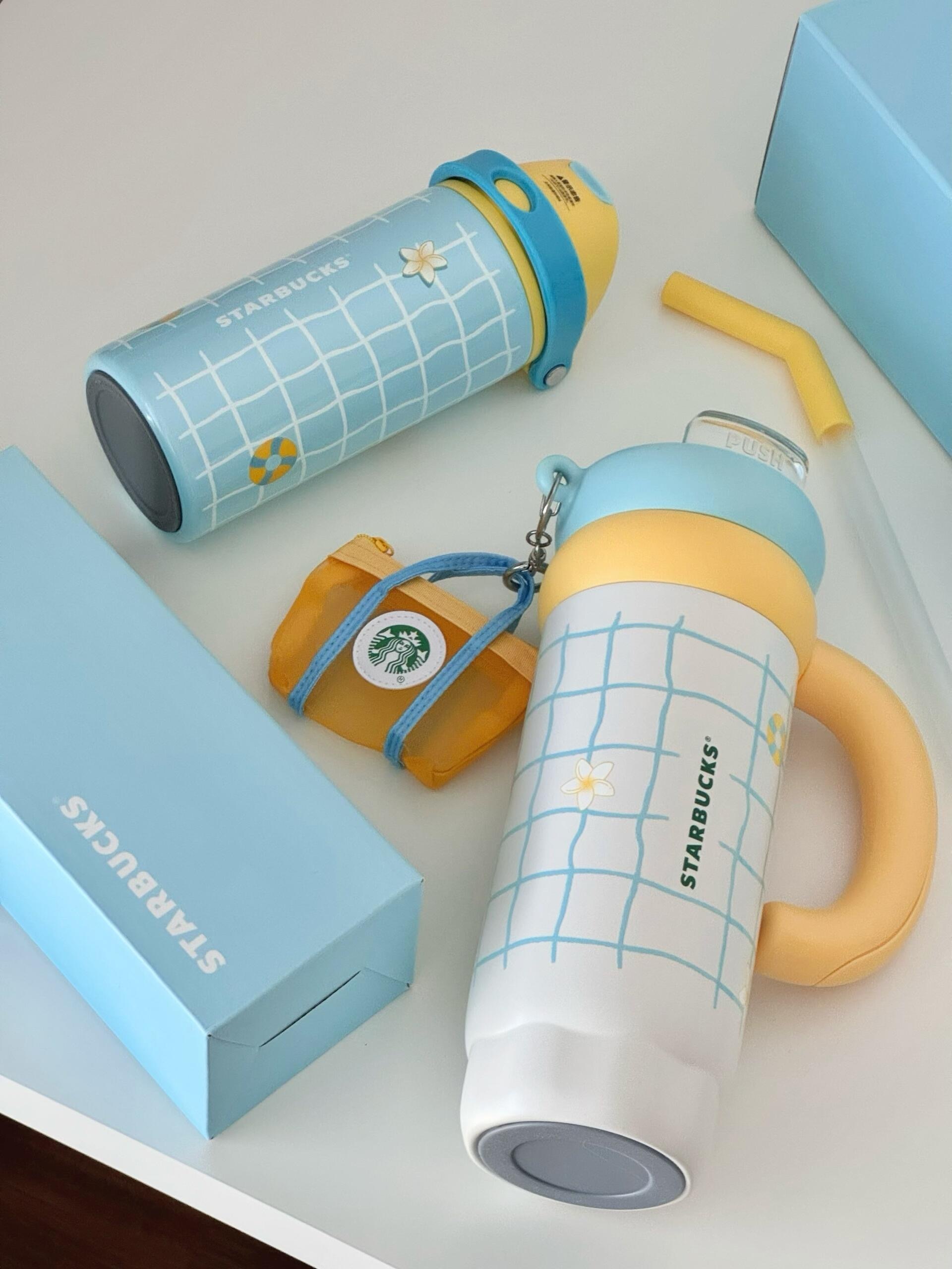 國外限定 Starbucks 星巴克 大容量 936ml 夏日風 藍色 黃色 手柄 水壺 吸管杯 附小包吊飾