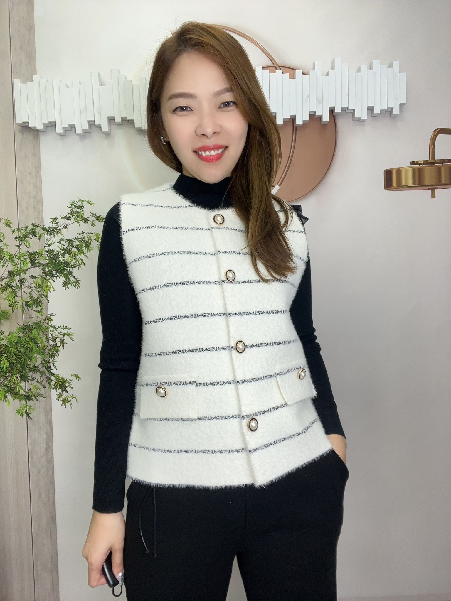 韓國薄毛絨背心外套～119B