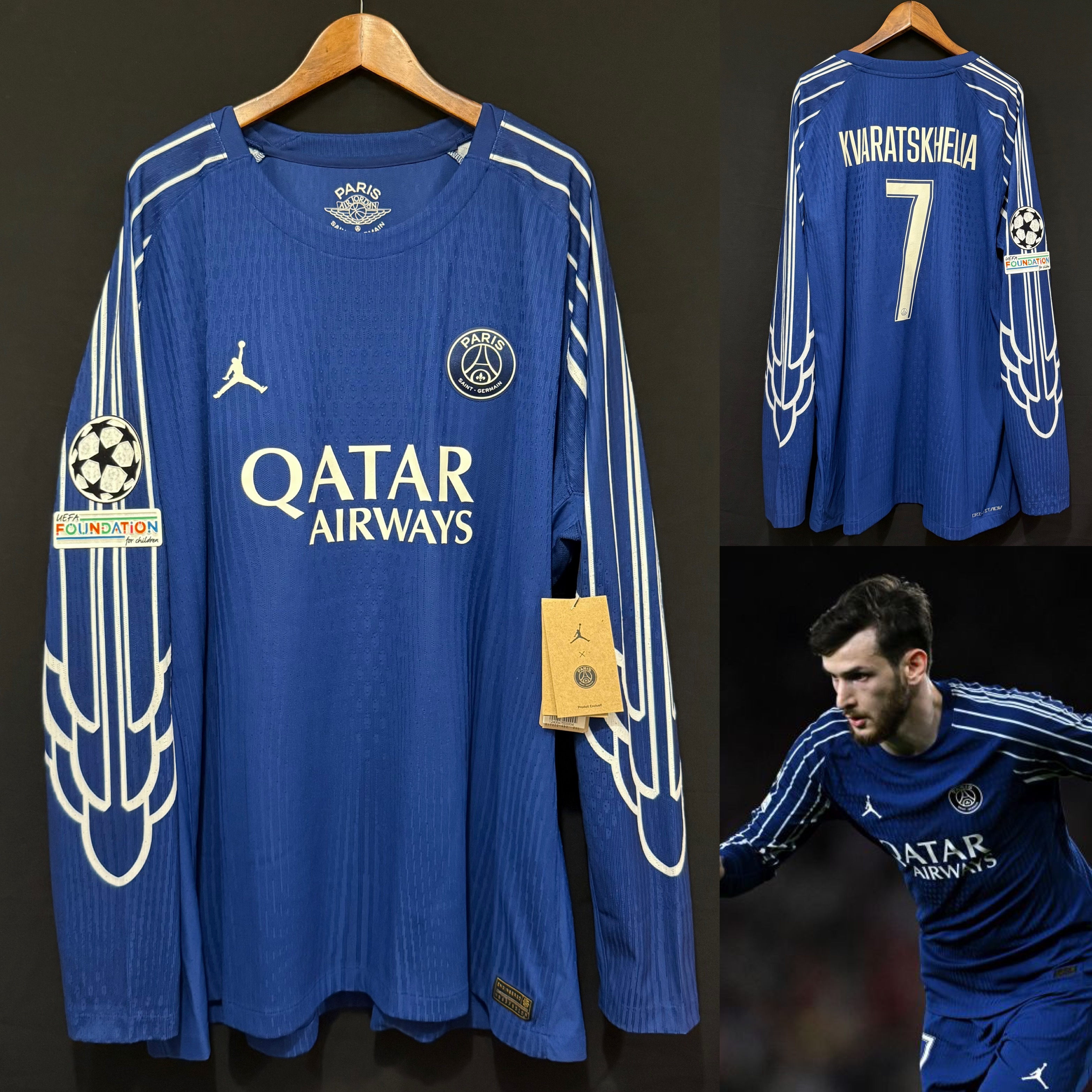 (BNWT) PSG Paris Saint Germain 2024-2025 Nike x Jordan L/S Forth Authnetic Player Shirt #7 KVARATSKHELIA