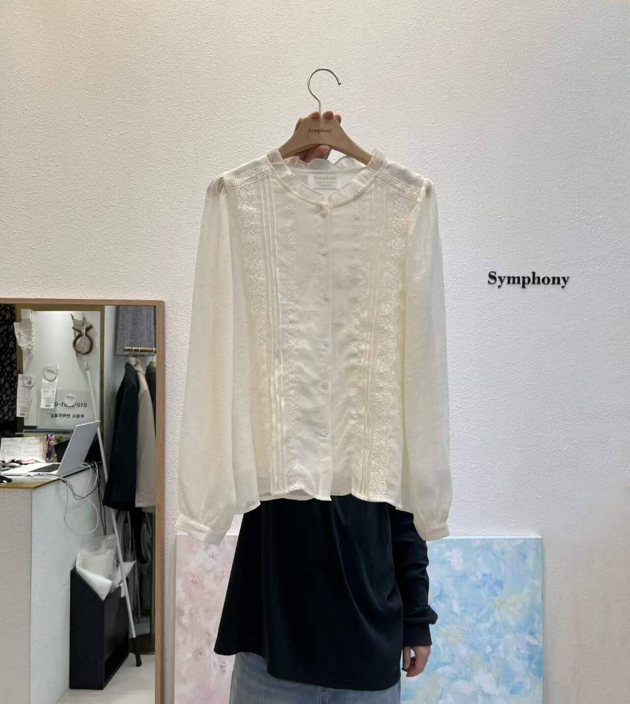 SY5142 壓褶法式蕾絲上衣