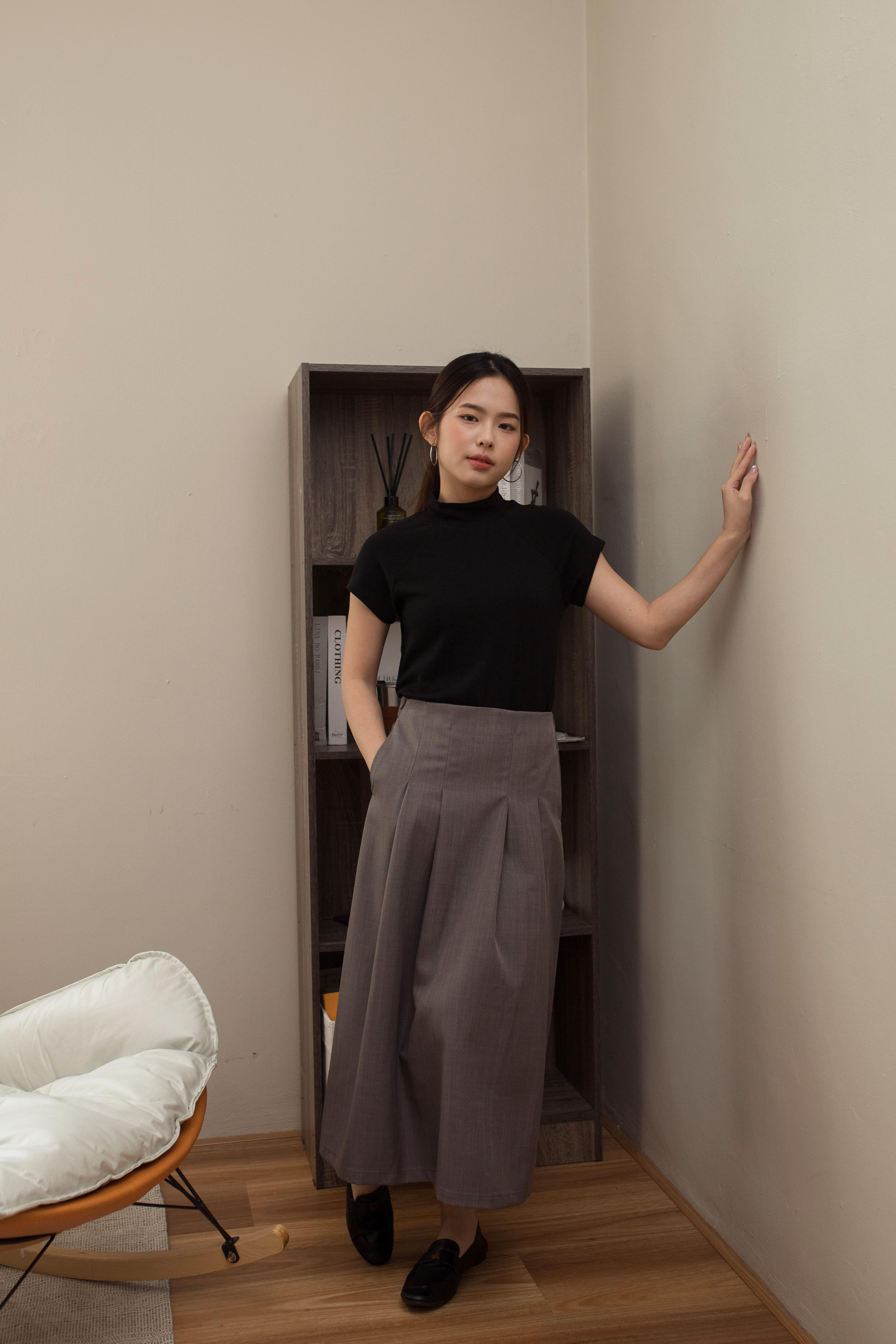 Laven Pleated Midi Skirt Grey-2541SKGRY