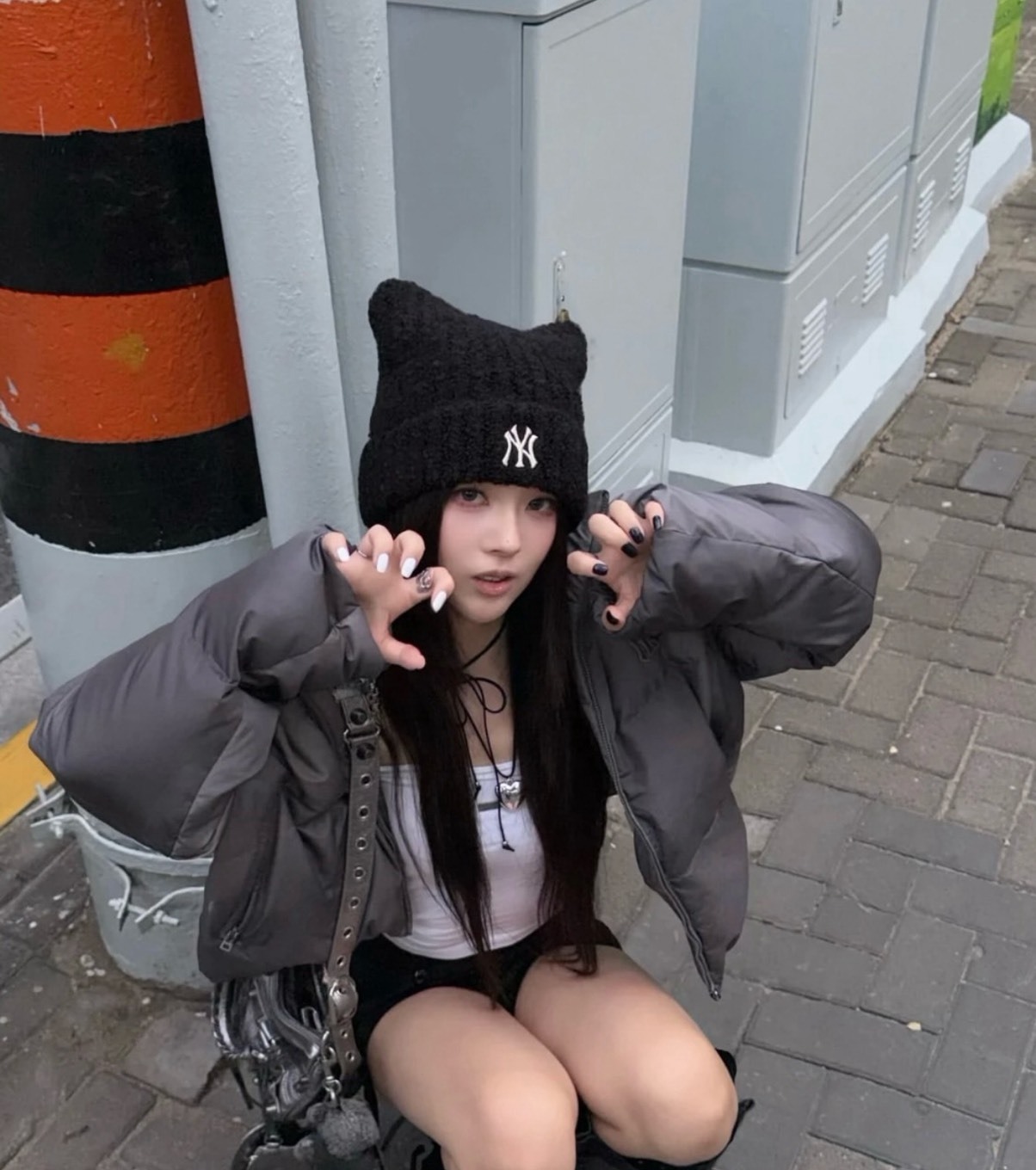 (Karina同款)MLB 貓貓耳毛絨毛帽