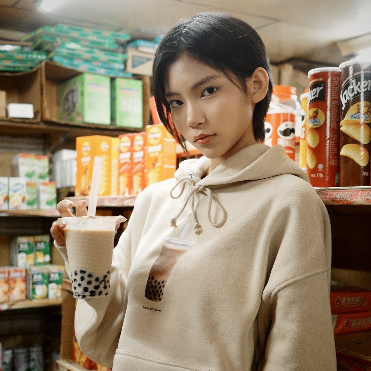 台味Project-珍珠奶茶落肩帽踢