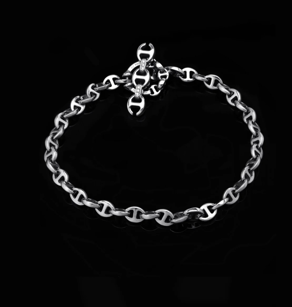 HSB HB057 3MM MICRO OPEN-LINK BRACELET W/WHITE DIAMOND TOGGLE