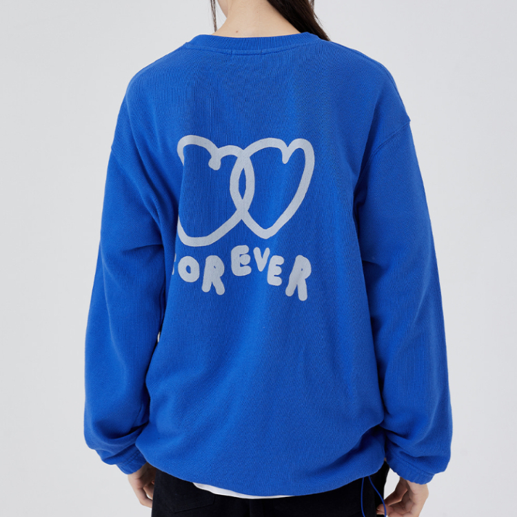 韓國 ooowl 寬鬆抽繩長袖大學T FOREVER 藍