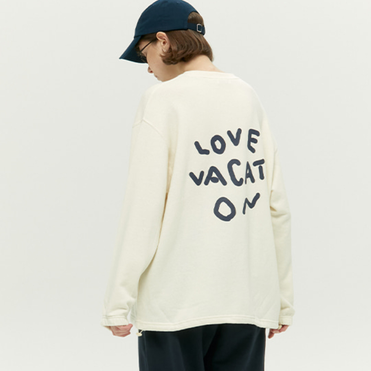 韓國 ooowl 寬鬆抽繩長袖大學T LOVE VACATION 米