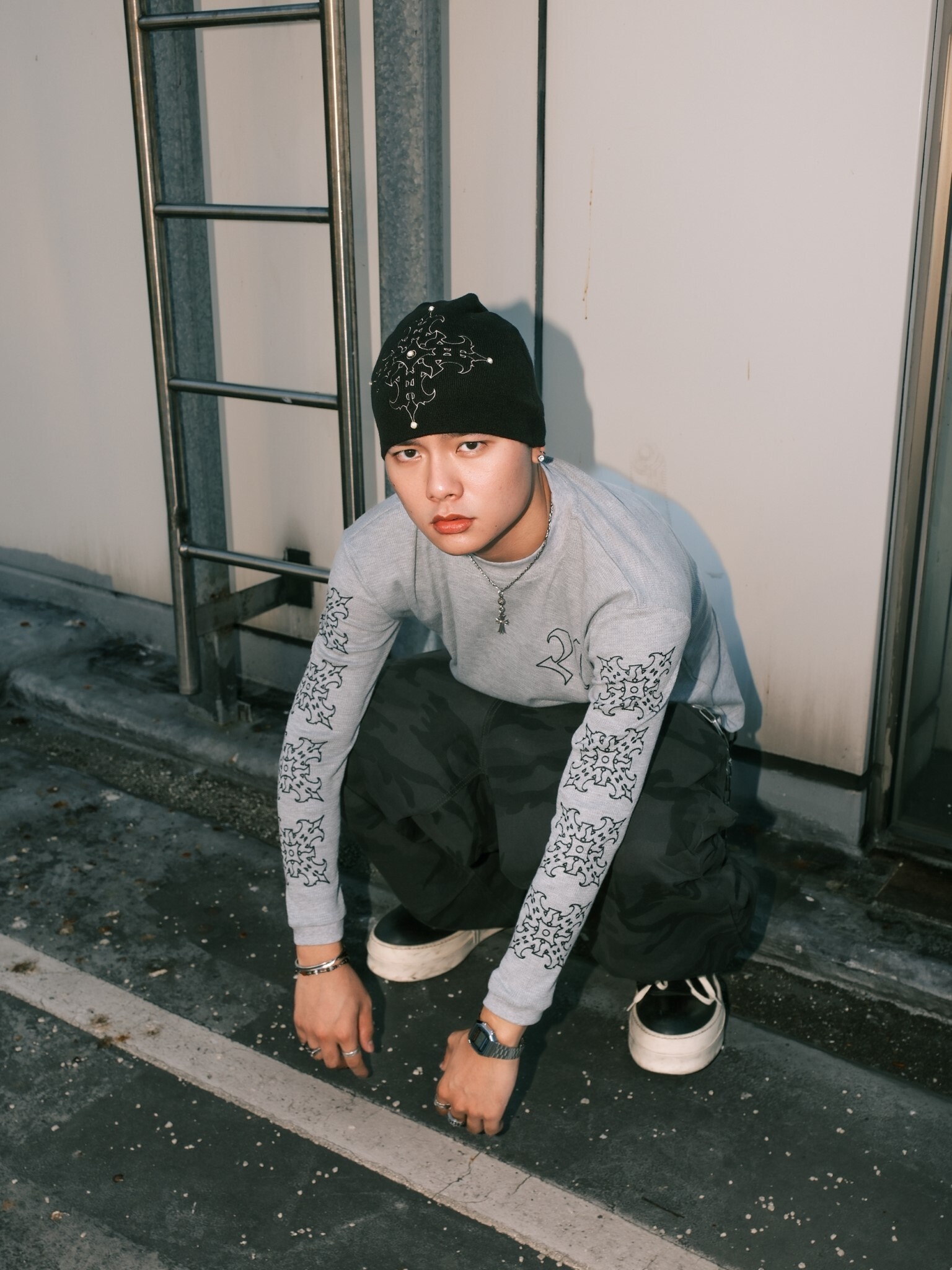 ATONE STUDIO 華夫格 質感灰 21十字Logo長袖  ATONE CROSS 21 WAFFLE LONGSLEEVE