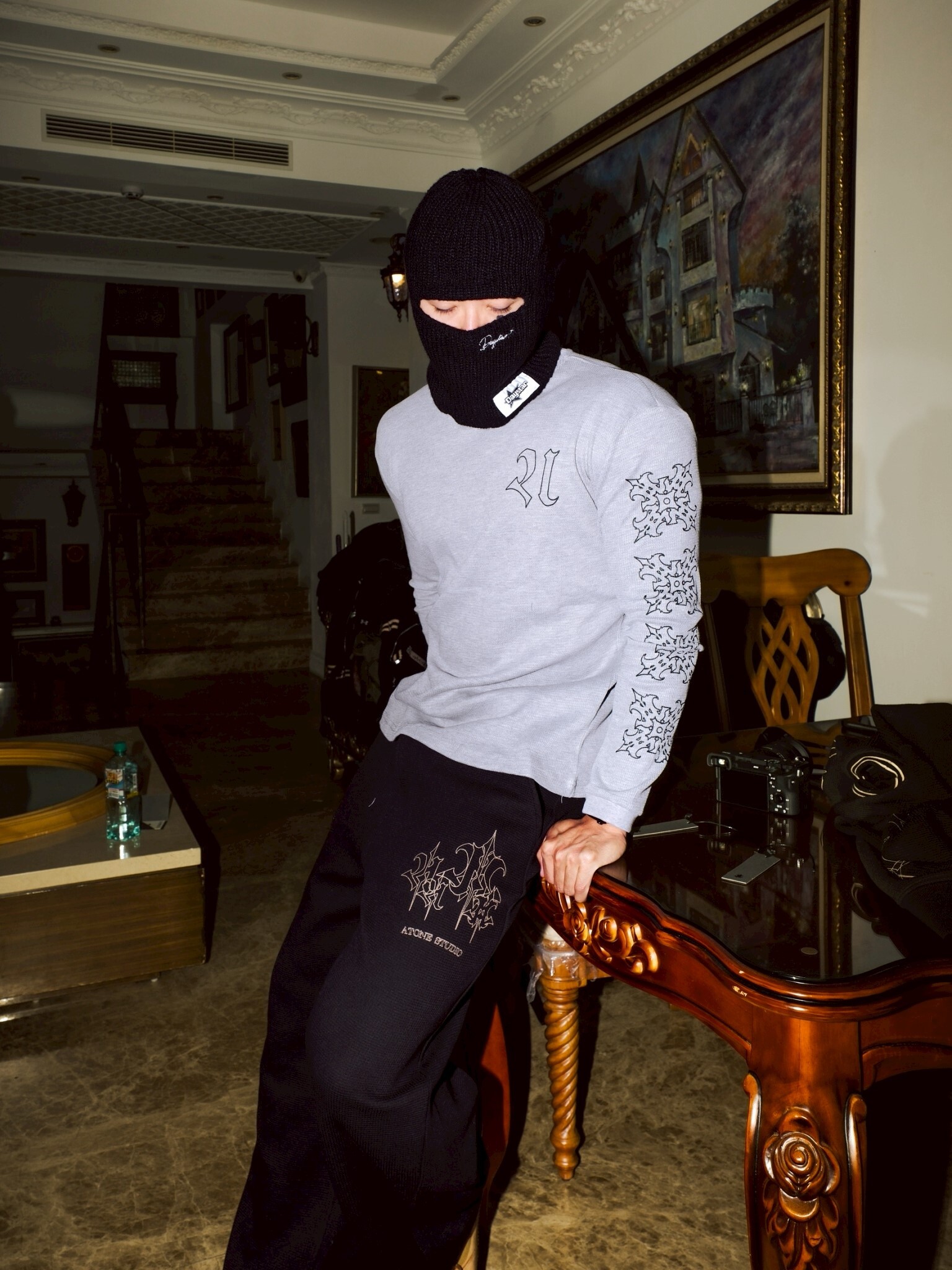 ATONE STUDIO 華夫格 質感灰 21十字Logo長袖  ATONE CROSS 21 WAFFLE LONGSLEEVE