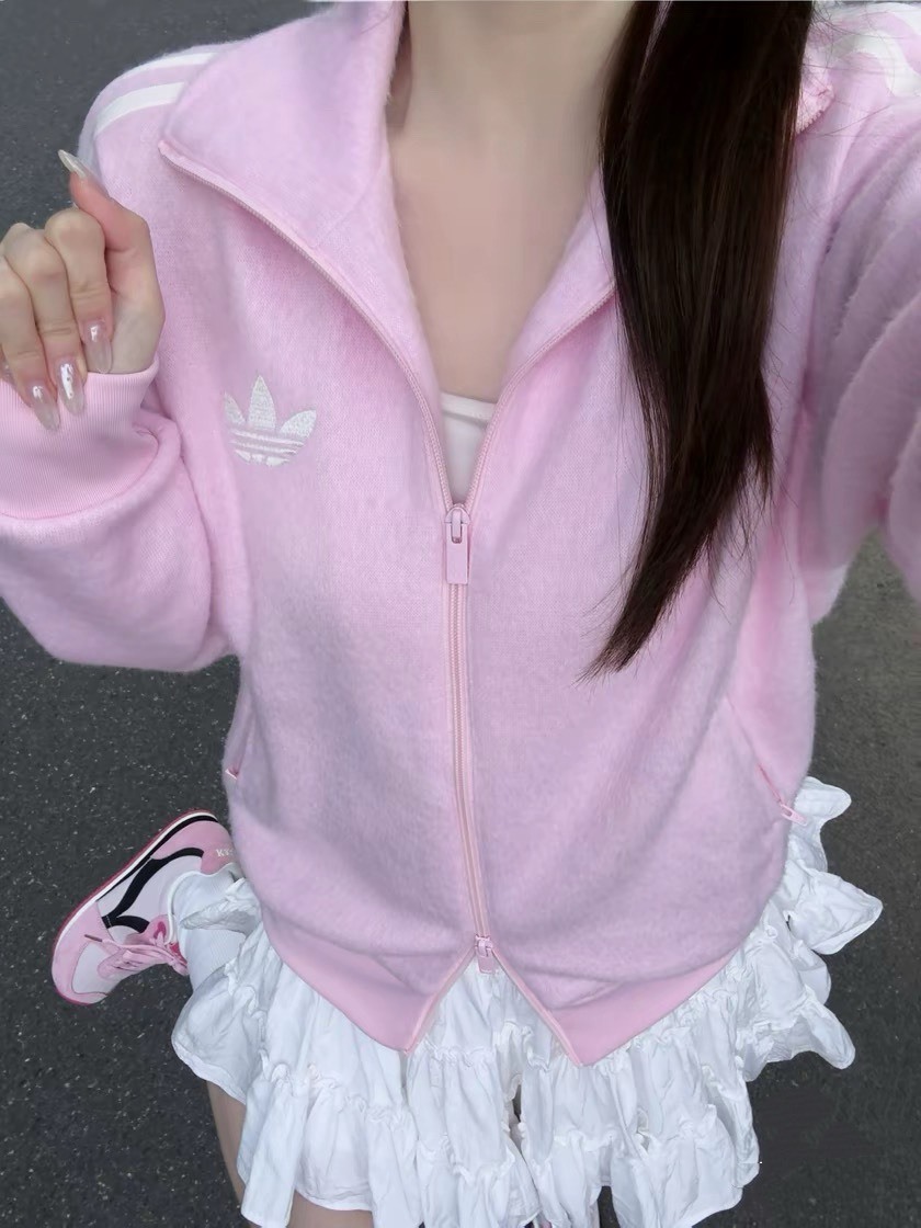 Adidas Originals Firebird MOHAIR 草莓牛奶 立領寬鬆 馬海毛 長袖外套 KS7778