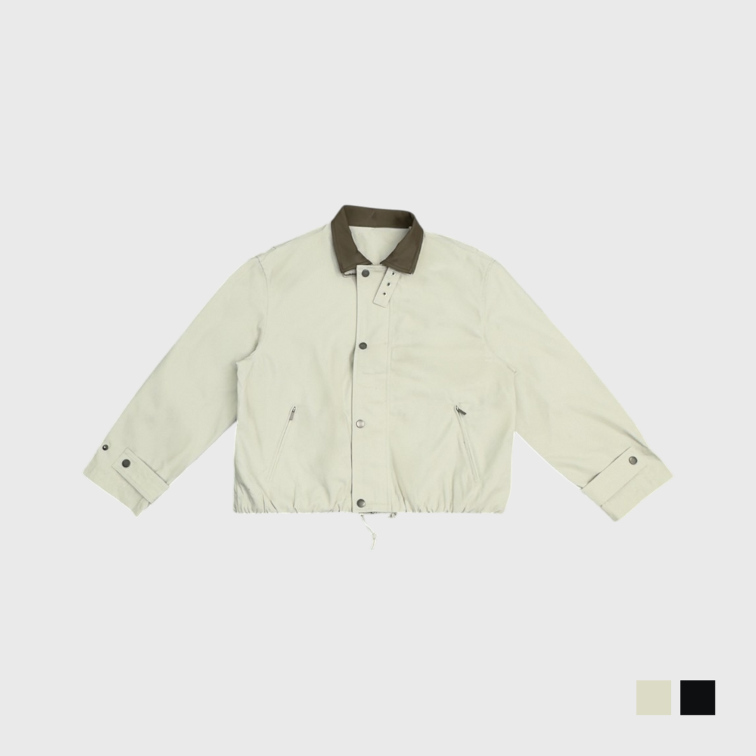 撞色翻領短版夾克