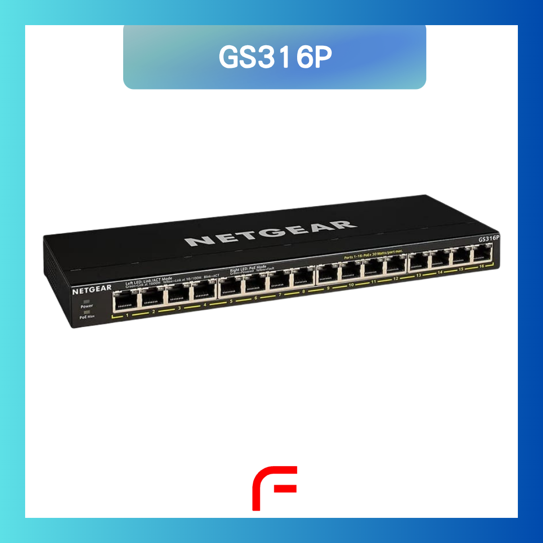 NETGEAR (GS316P) 16埠 千兆非網管PoE+ 交換機 | 16x1G PoE+ 115W | FlexPoE