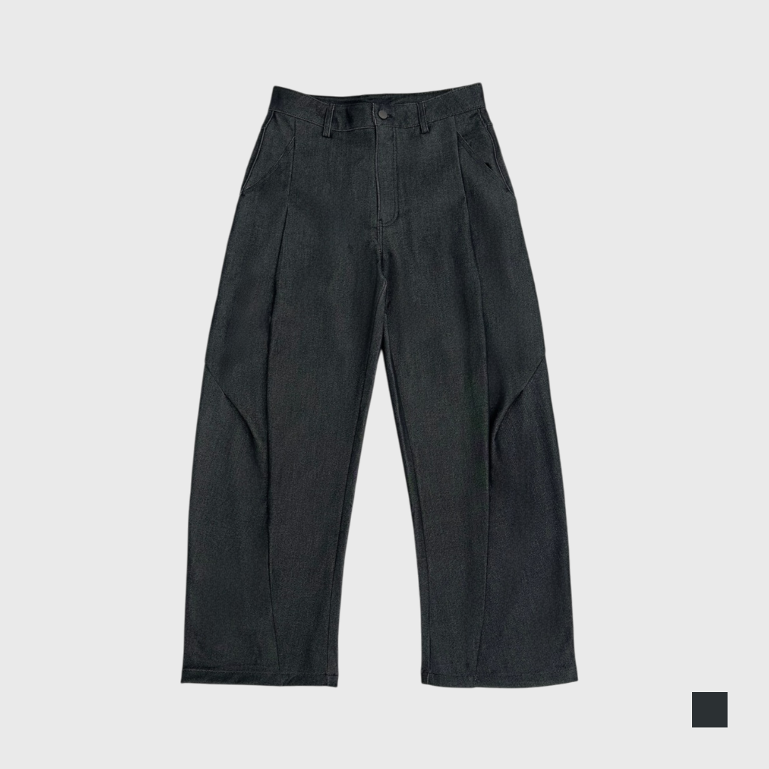 立體裁片壓褶休閒褲