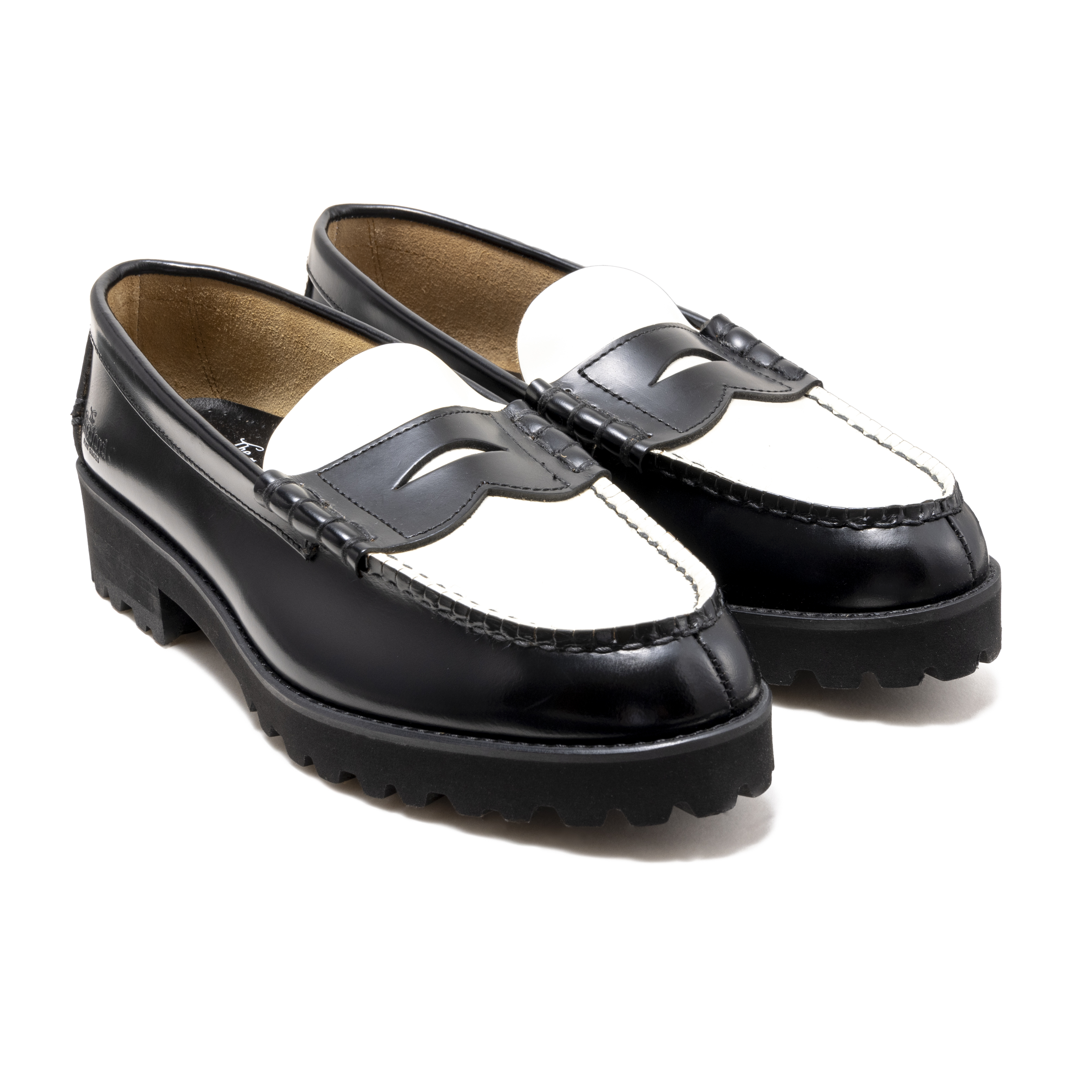 The Kenford Fineshoes WOMENS TANK SOLE LOAFERS / BLACK WHITE - 25FW