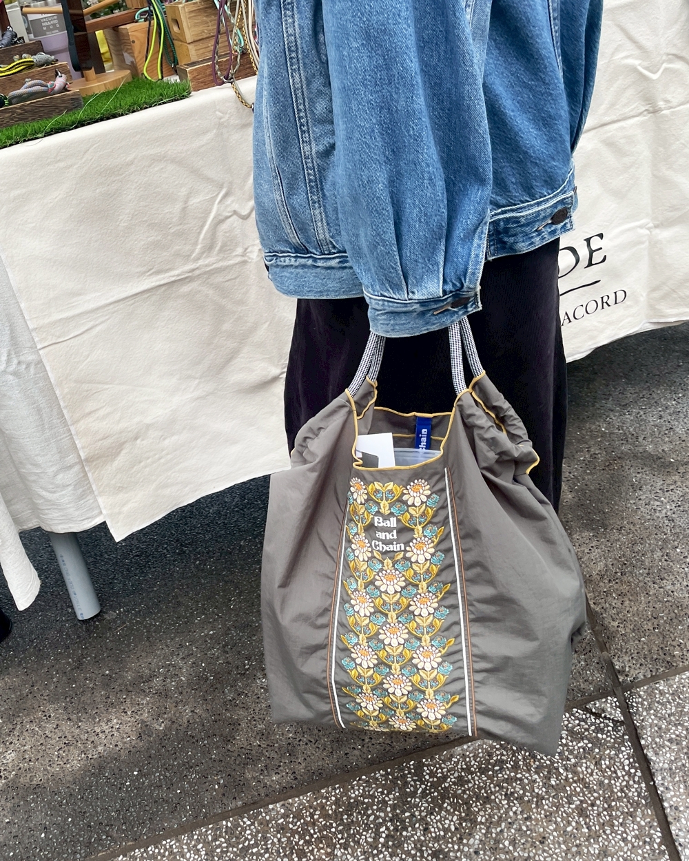 Ball＆Chain 刺繡環保購物袋 M號 - 灰 (30104661)