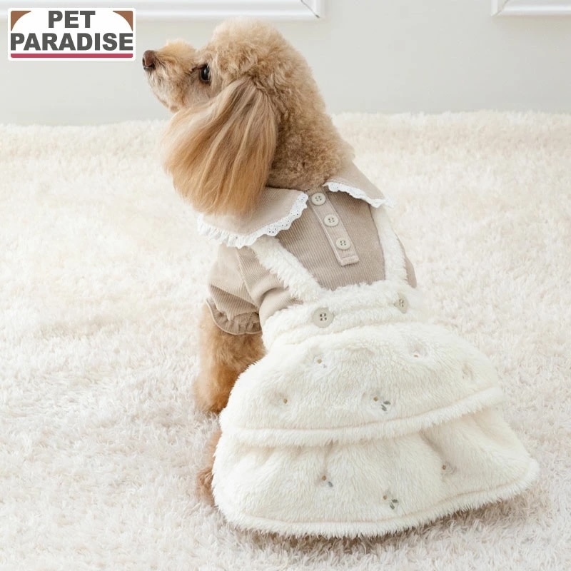 【Pet Paradise】Boa Skirt Romper with Flower Embroidery <918-41382>