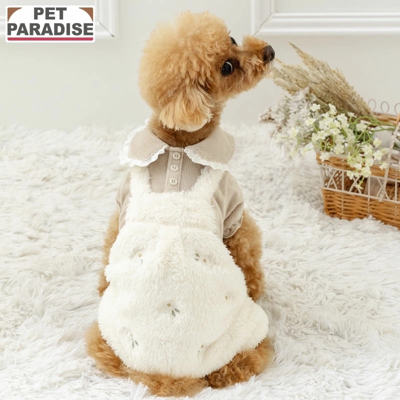【Pet Paradise】Boa Romper with Flower Embroidery <918-41376>