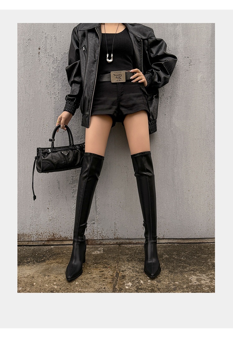 超顯瘦! 粗跟膝上靴(35-40)(麂皮茶/黑)