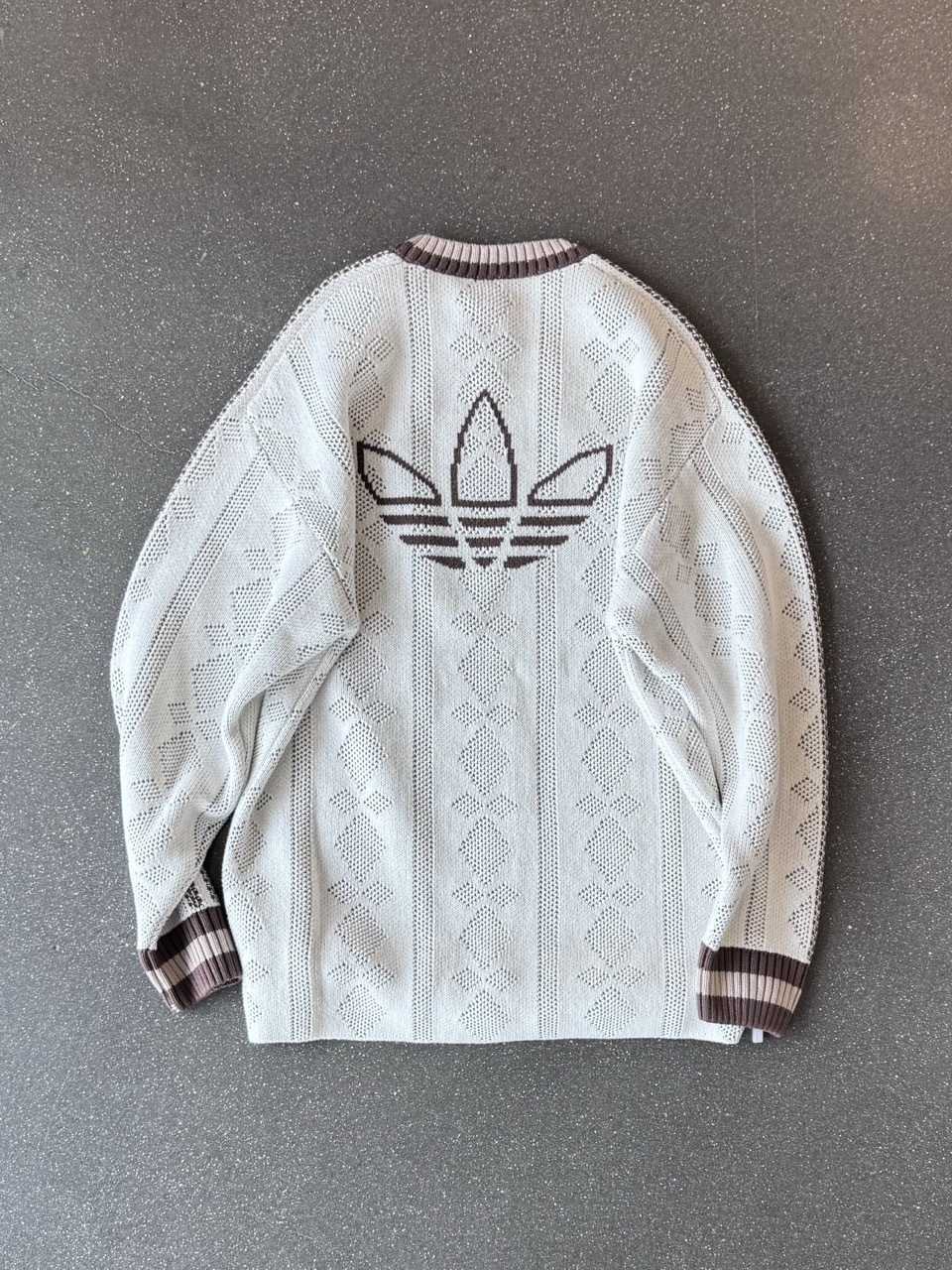 ADIDAS ORIGINALS 滾邊 撞色 針織衫 針織衣 毛衣 奶油摩卡 米白 大地色 咖啡色 男女 KS5956 / 預購