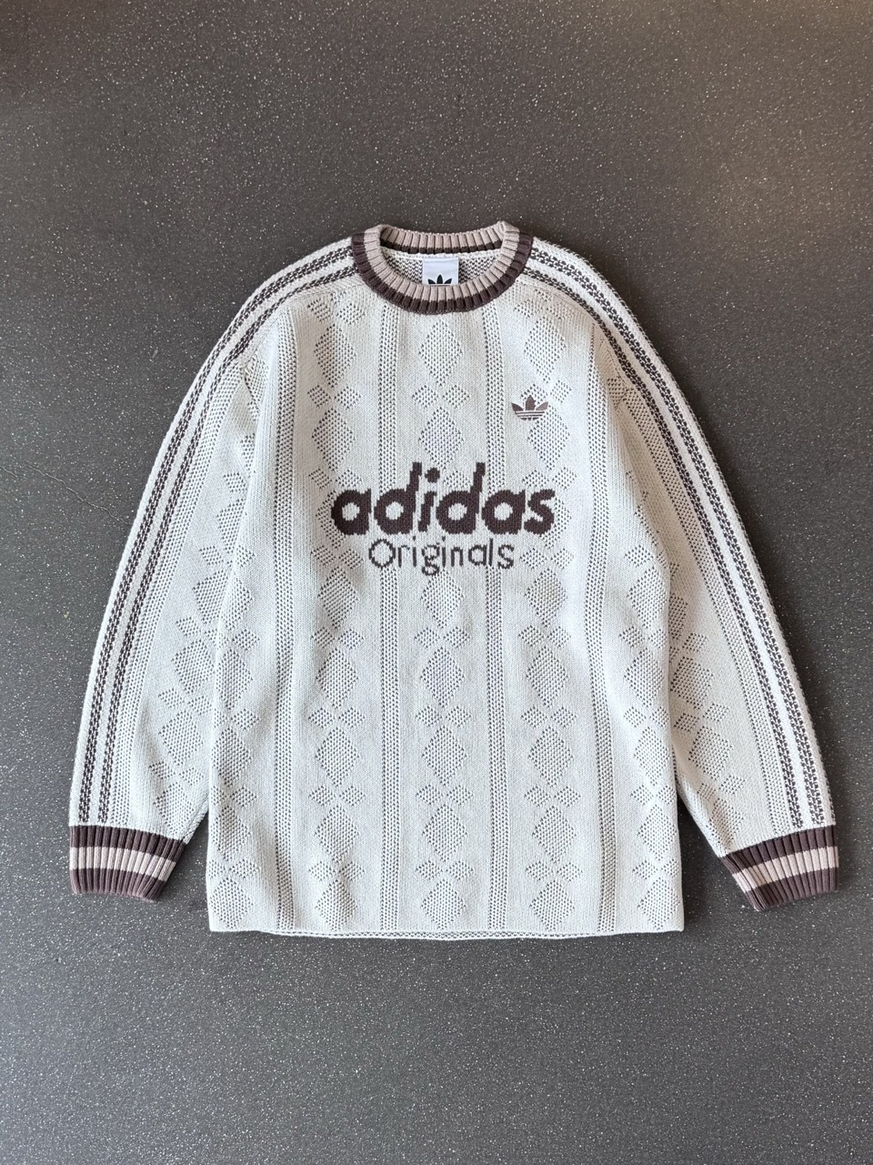 ADIDAS ORIGINALS 滾邊 撞色 針織衫 針織衣 毛衣 奶油摩卡 米白 大地色 咖啡色 男女 KS5956 / 預購
