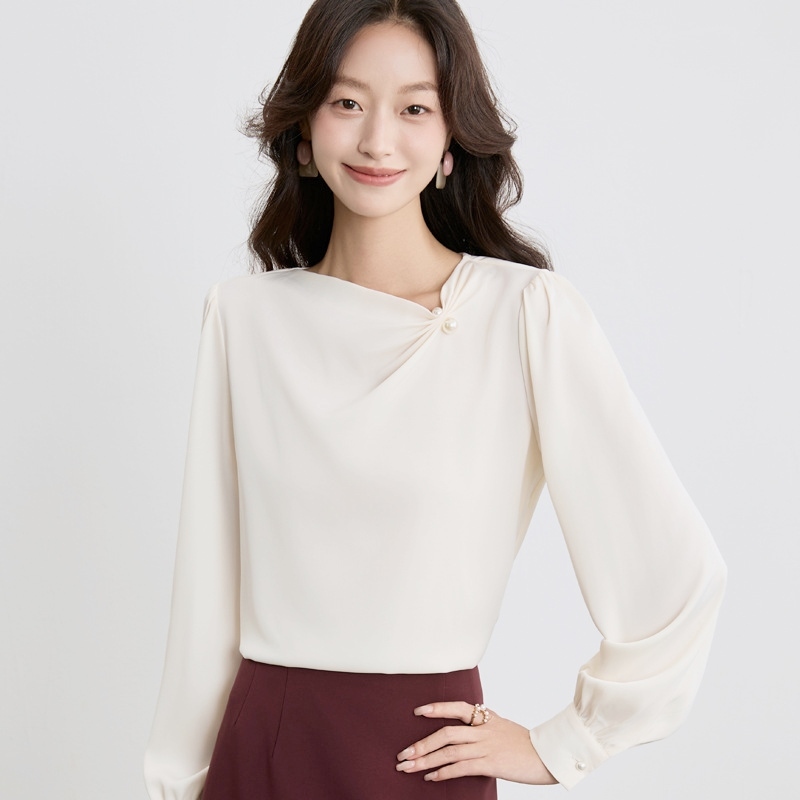 抓褶珠釦雪紡上衣 兩色