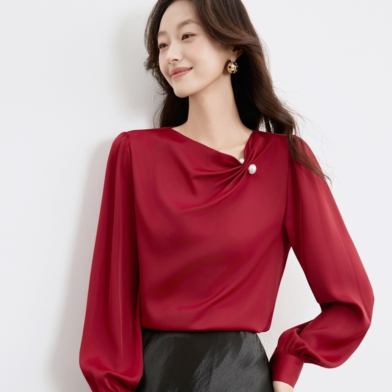 抓褶珠釦雪紡上衣 兩色