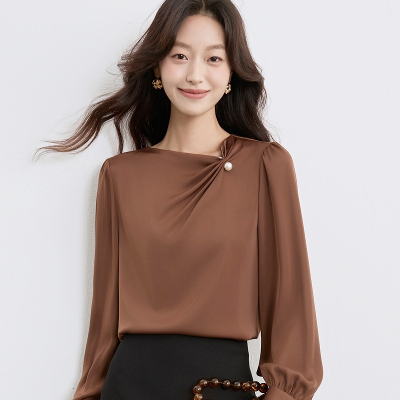 抓褶珠釦雪紡上衣 兩色