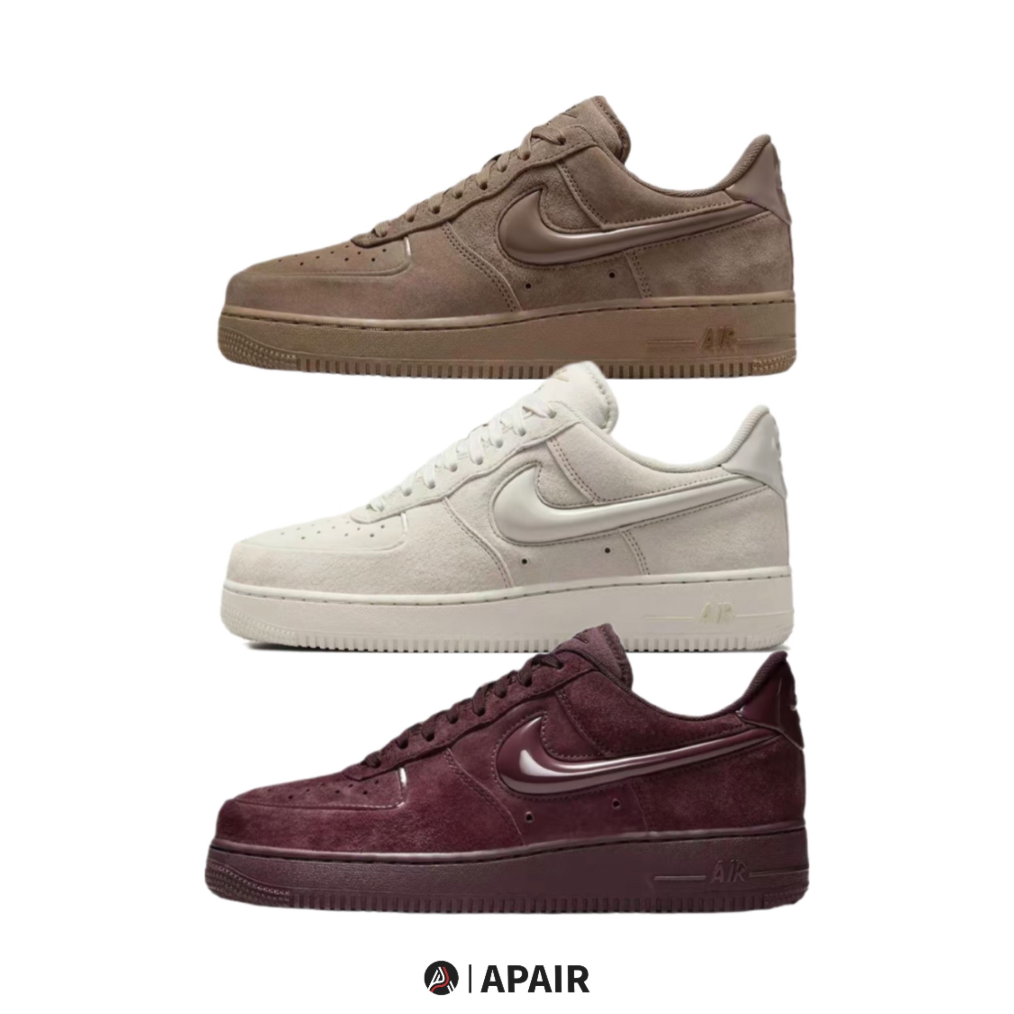 【APAIR】預購 Nike air force 1 low 立體勾勾 白 酒紅 棕 三色 冬季新品 hv4406-200/600/001