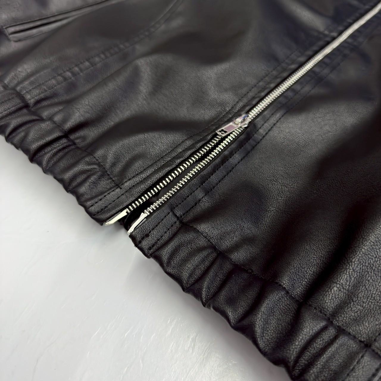 廓型雙鍊束口連帽皮夾克 98285