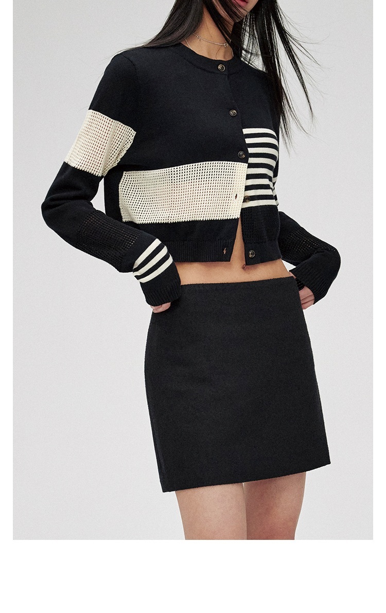 羊毛針織不規則簍空 開襟外套