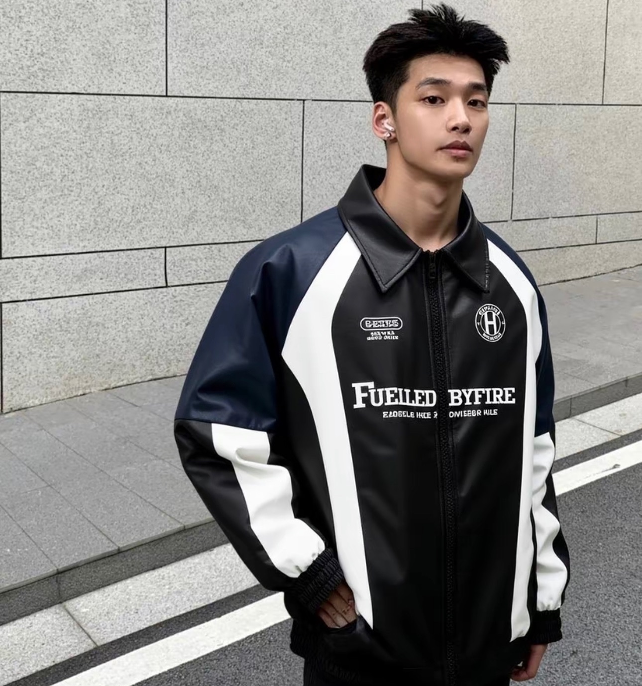 Kawasaki 川崎 美式復古賽車刺繡皮革外套