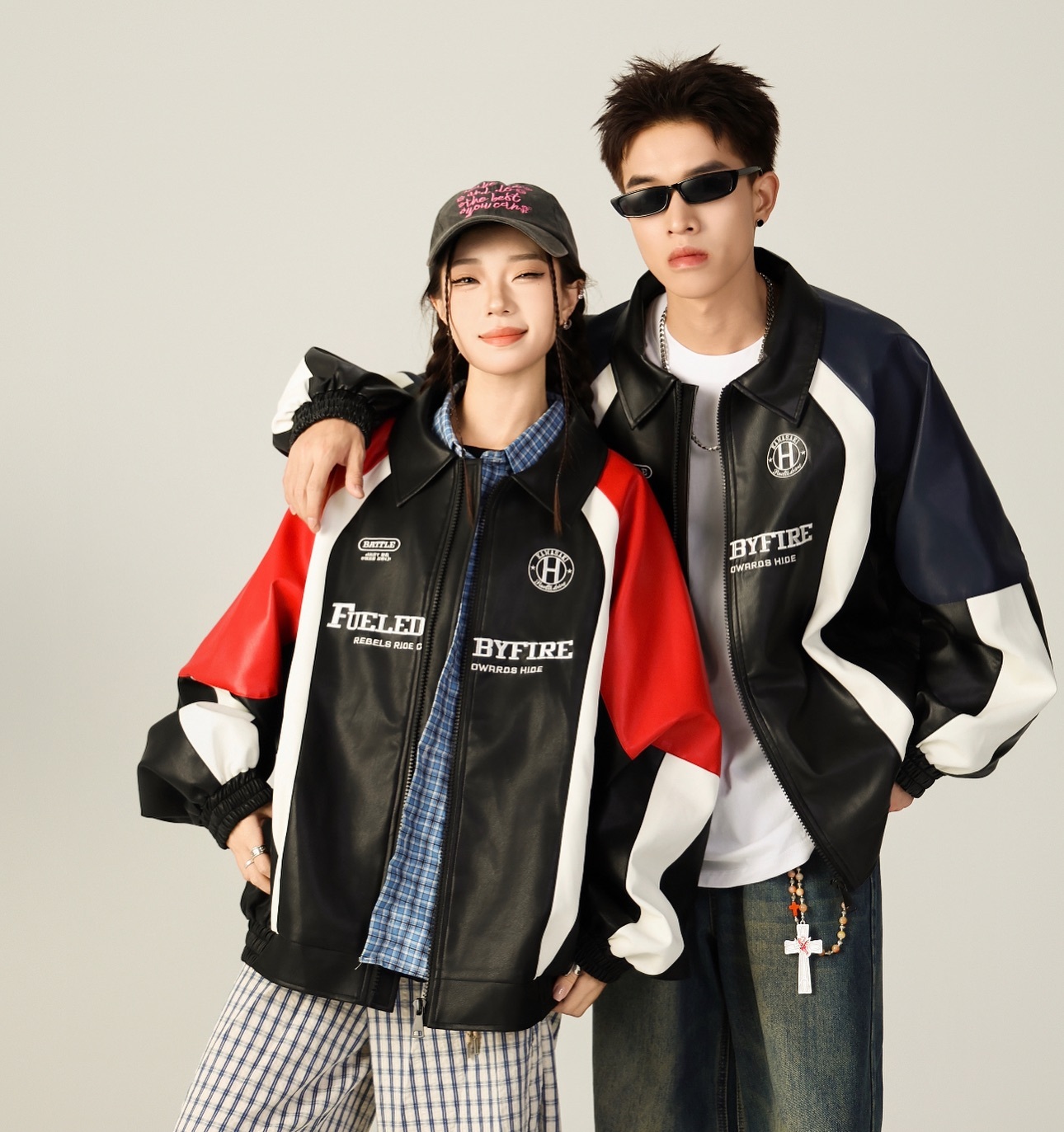 Kawasaki 川崎 美式復古賽車刺繡皮革外套