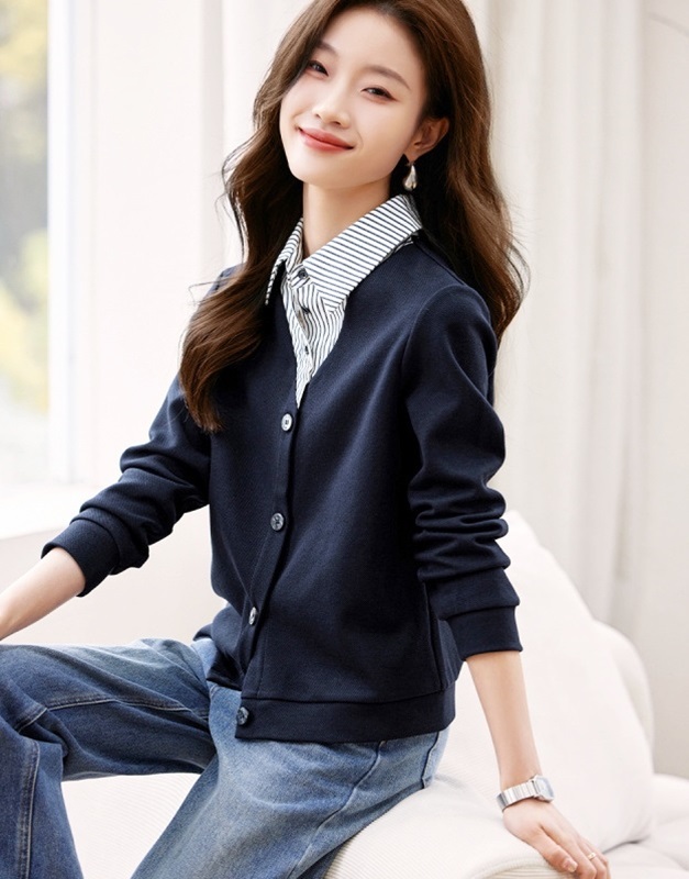 假兩件細條襯衫上衣 藏青