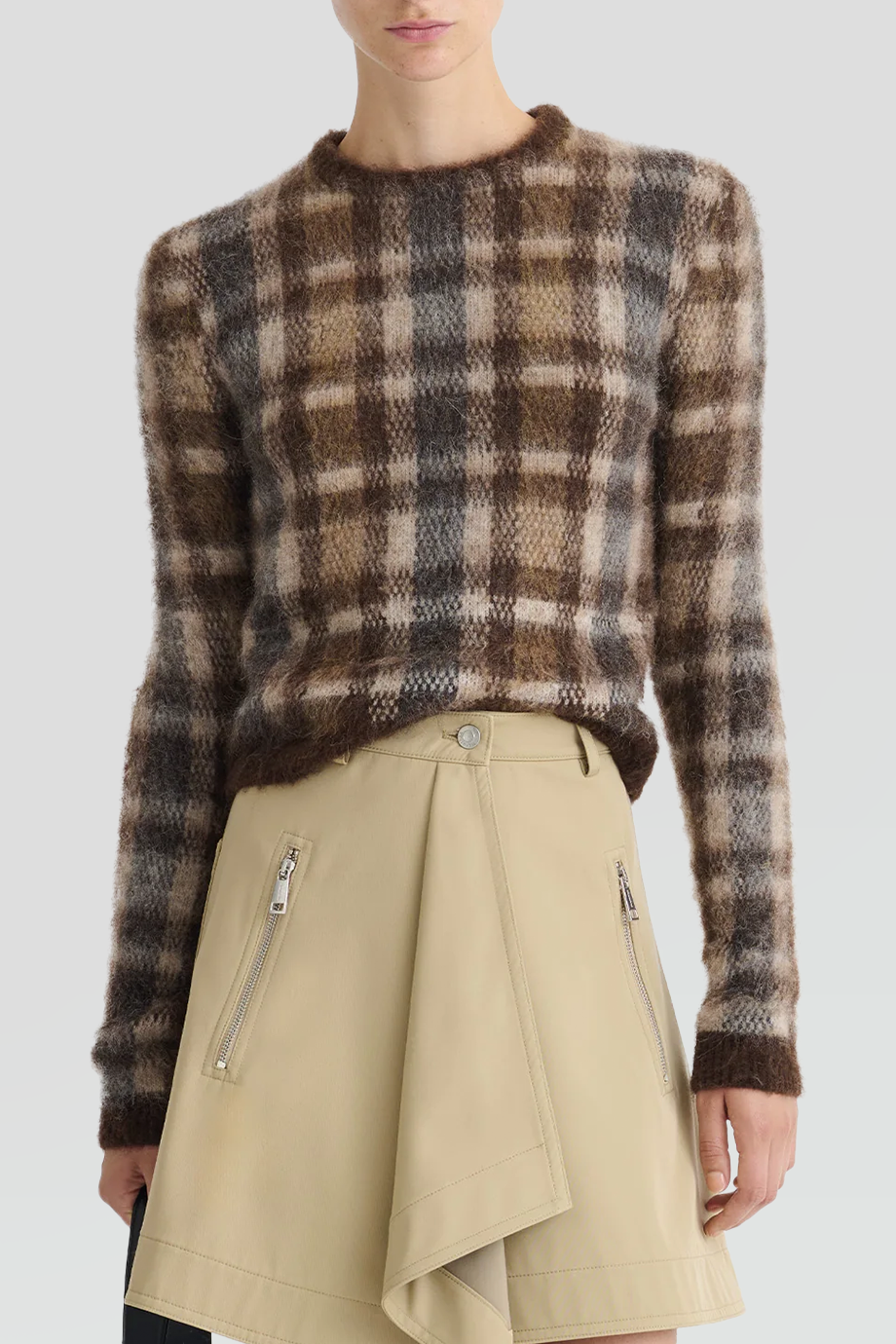 Nanushka｜FARICA 圓領格紋提花針織上衣