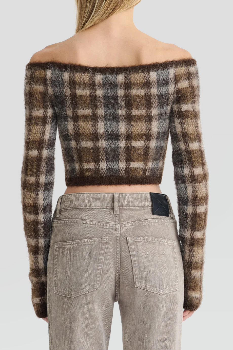 Nanushka｜LILIAH 露肩格紋提花短版針織外套