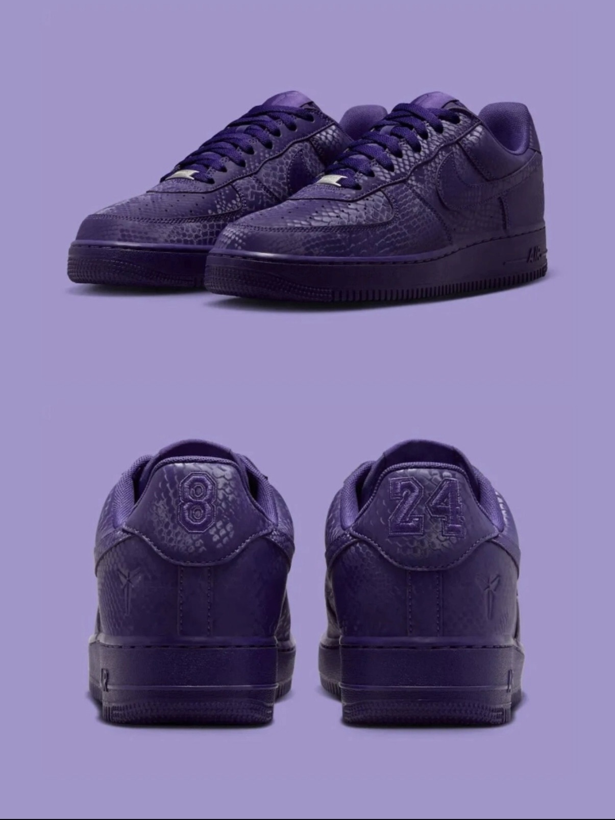 KOBE BRYANT X NIKE AIR FORCE 1 LOW COURT PURPLE 紫色 科比 蛇紋 氣墊 休閒鞋 IB0018-500