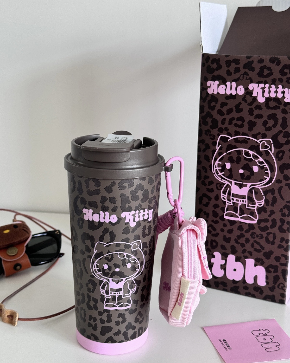 HELLO KITTY x TBH 豹紋系列 粉紅 不鏽鋼保溫杯 隨行杯 雙飲口