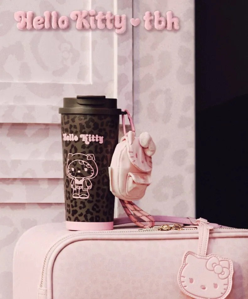 HELLO KITTY x TBH 豹紋系列粉紅不鏽鋼保溫杯隨行杯雙飲口
