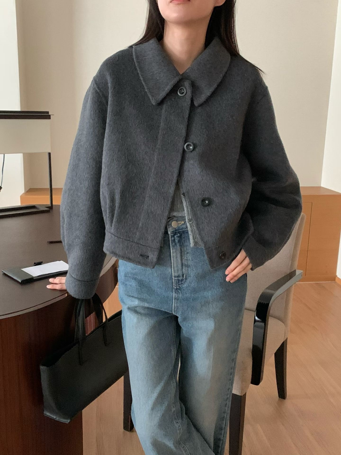 #228N604 貫穿冬日 毛領jacket感90  ຳ/｡羊毛手工外套(可折毛領)