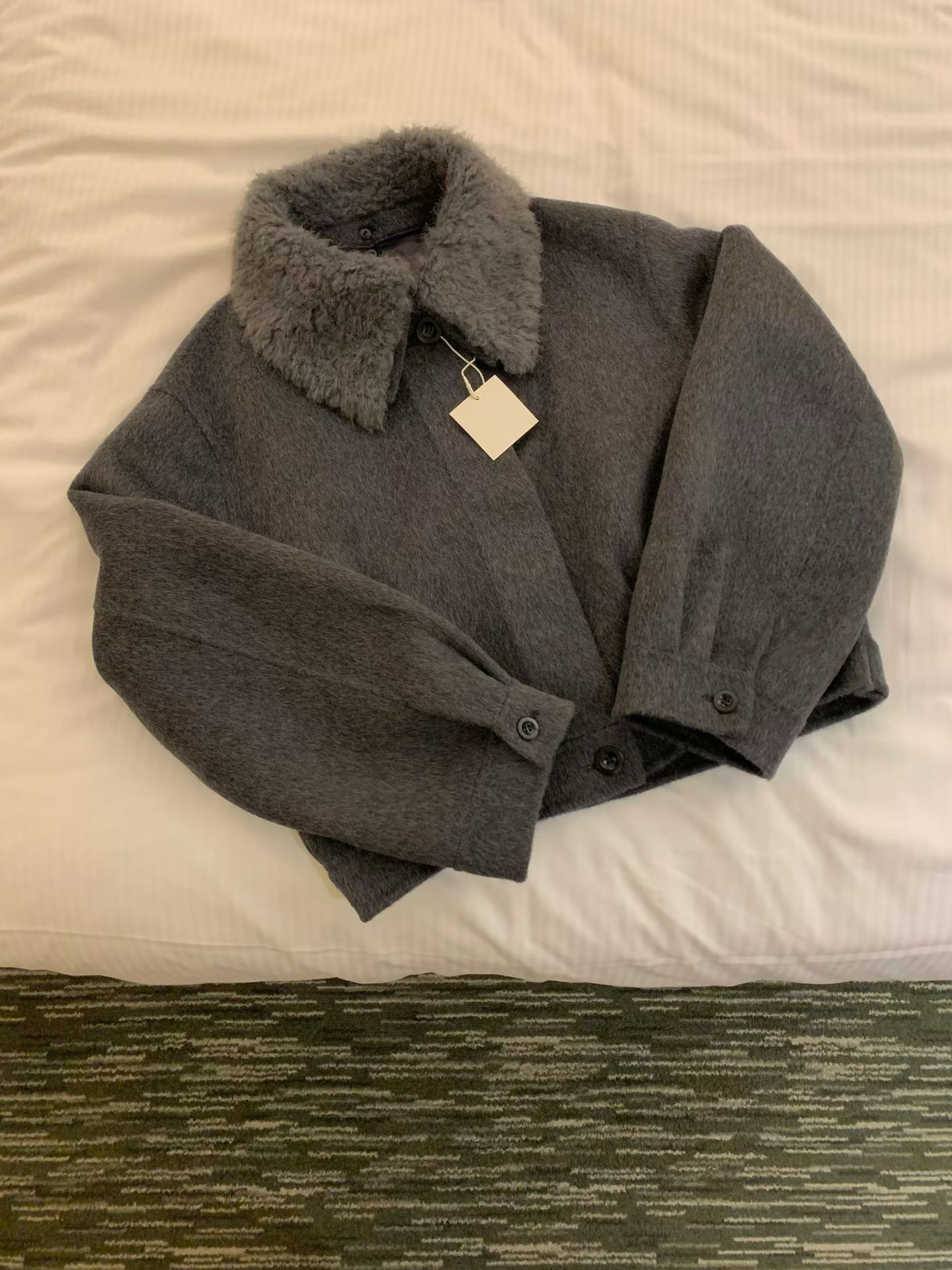 #228N604 貫穿冬日 毛領jacket感90  ຳ/｡羊毛手工外套(可折毛領)